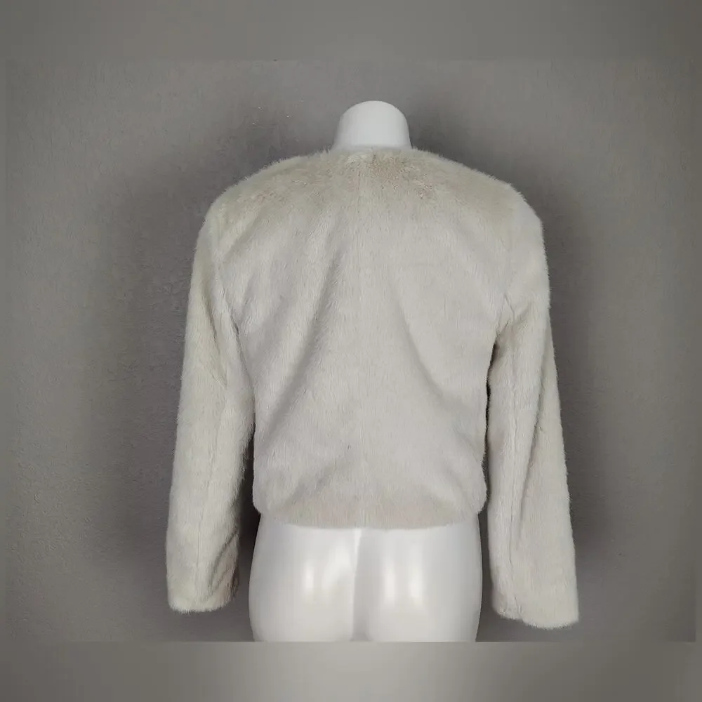 J.Crew Faux Fur Lady Jacket Cream Ivory Cropped Coat Size XS